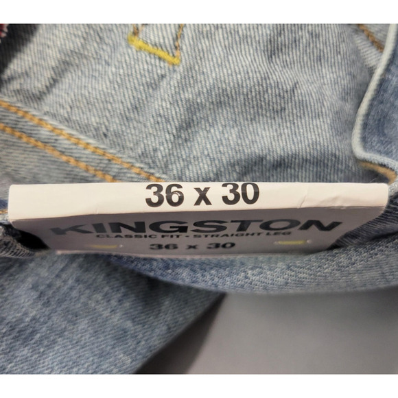 Express Kingston Jeans Mens 36x30 Blue Distressed Straight Leg Classic Fit Denim - Picture 8 of 16